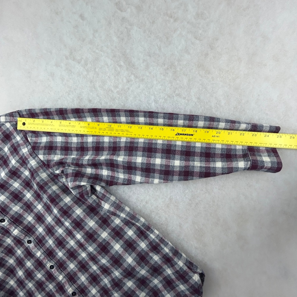Black Brown 1826 Heavy Flannel Shirt Mens‎ XL Burgundy Gray Plaid Long Sleeve - Picture 12 of 15